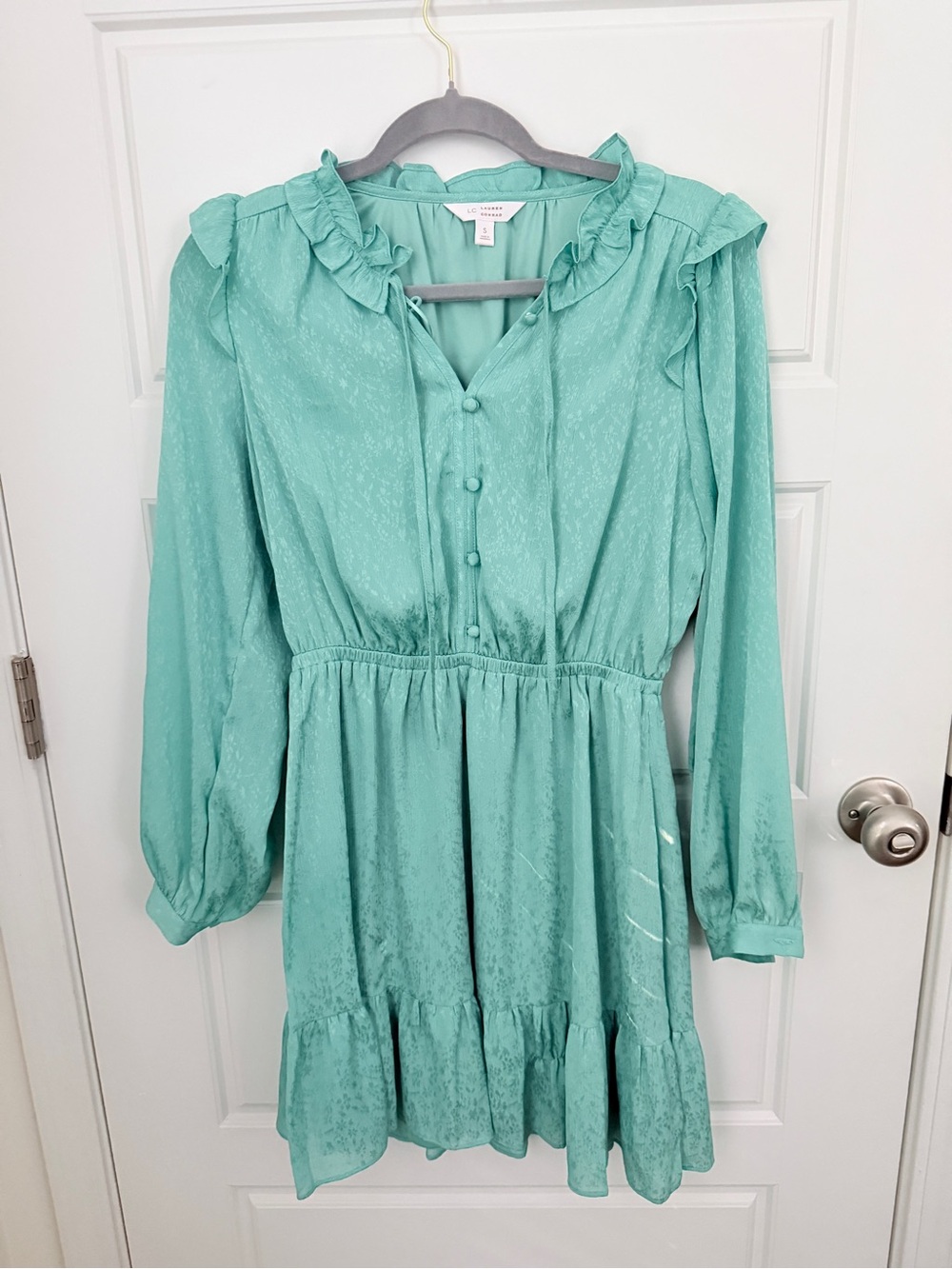 LC Lauren Conrad Mint Green Long Sleeve Ruffle Dress